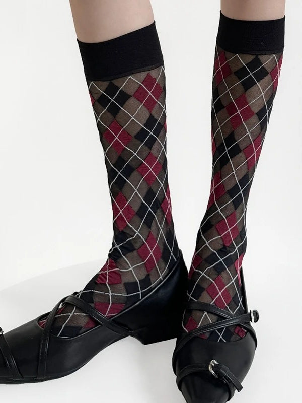 Retro Vintage Plaid Mixed Color High Tube Socks Main image