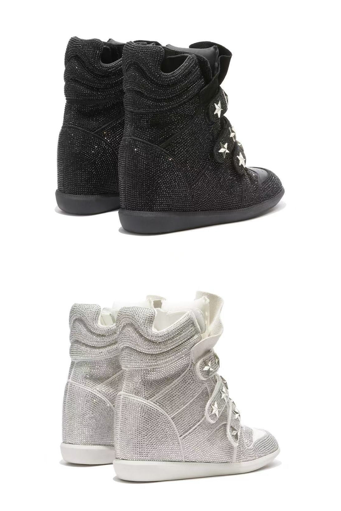 Star-Studded Velcro Wedge High-Top Sneakers