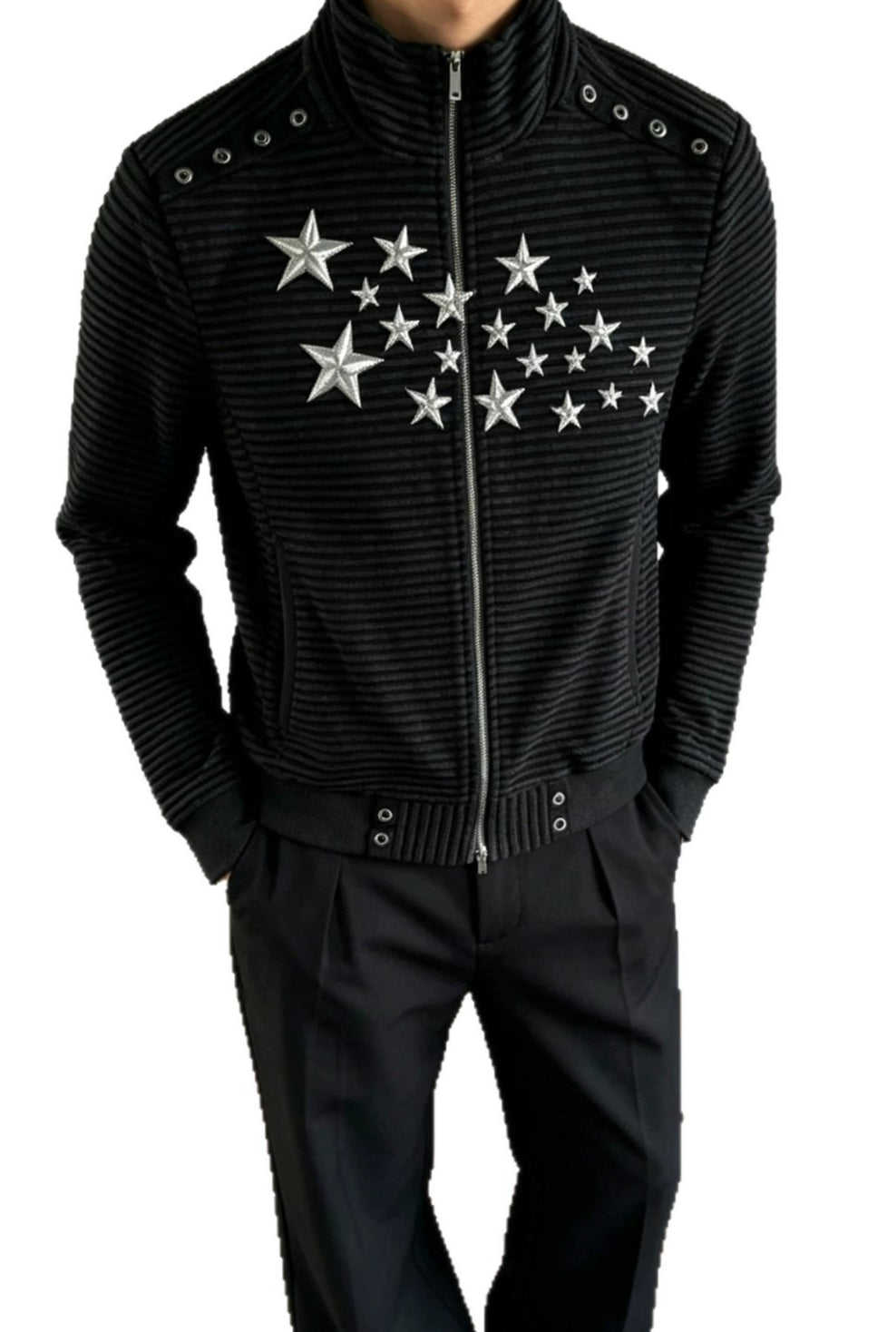 Star Studded Stand Collar Jackets