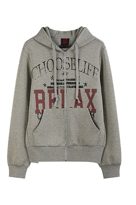 Washed Letter Graphic Zip Hoodies