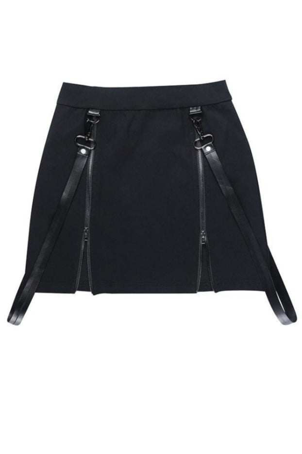 Twin Zip Strap Mini Skirts