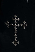 Rhinestone Cross Ribbed Zip Hoodie
