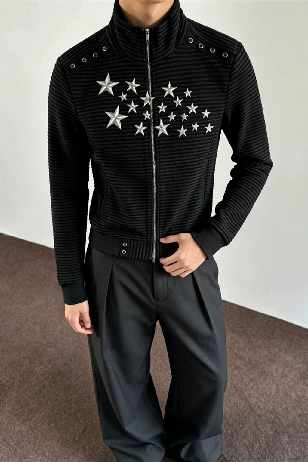 Star Studded Stand Collar Jackets