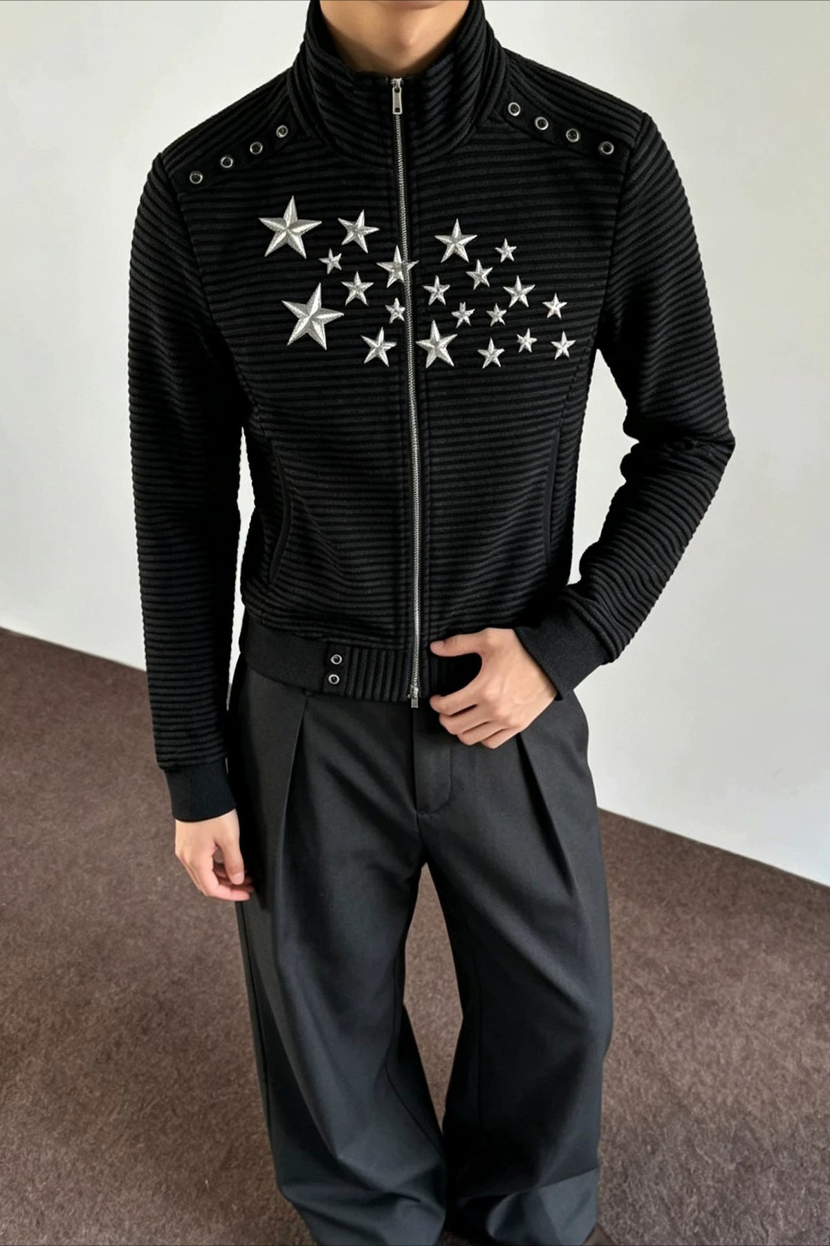 Star Studded Stand Collar Jackets