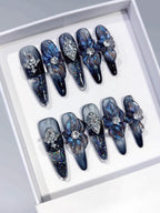 Gothic Glossy Embossed Carved Press On Nails
