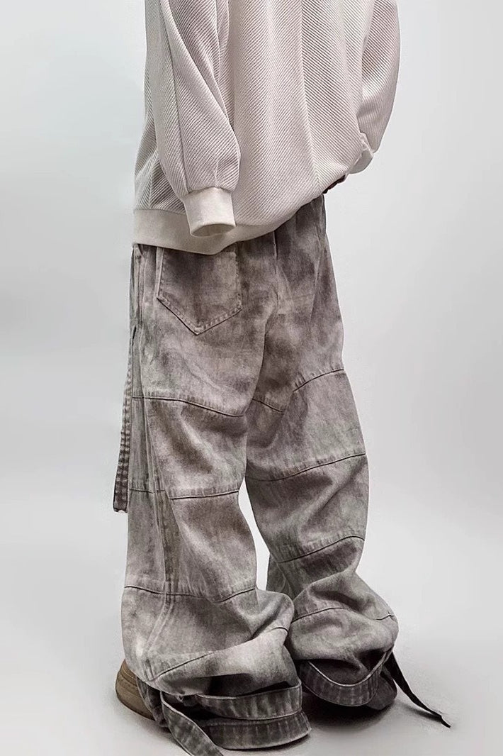 Distressed Mud-Wash Cargo Jeans