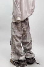 Distressed Mud-Wash Cargo Jeans
