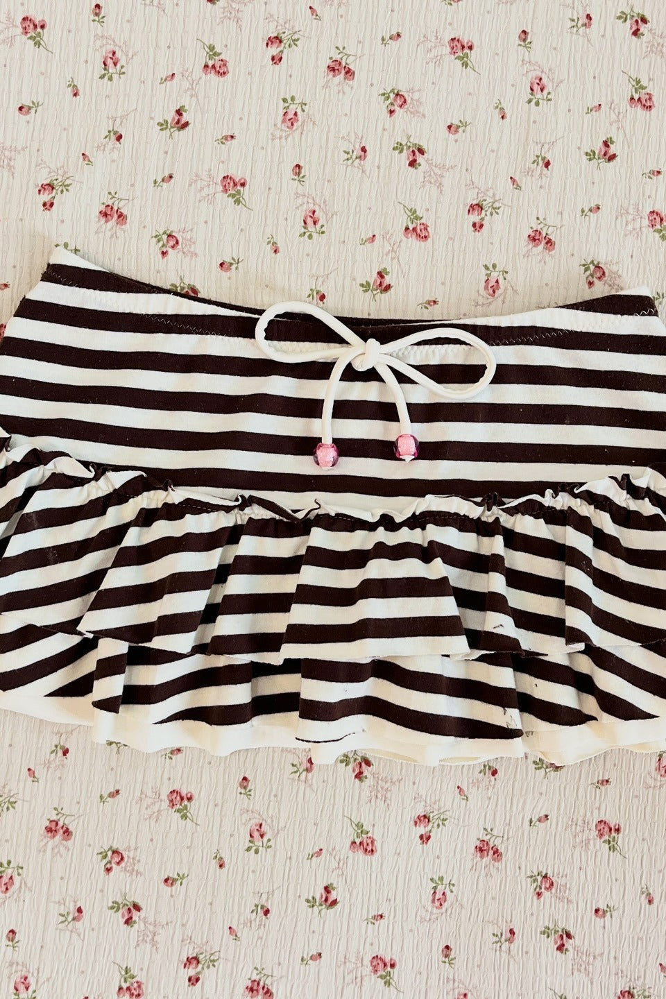 Striped Ruffle Drawstring Mini Skirt