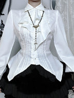 White Slim Fit Long Sleeve Blouse