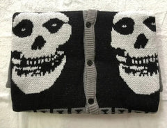 Unisex Skull Knitted Wool Collared Street Cardigan Sweater