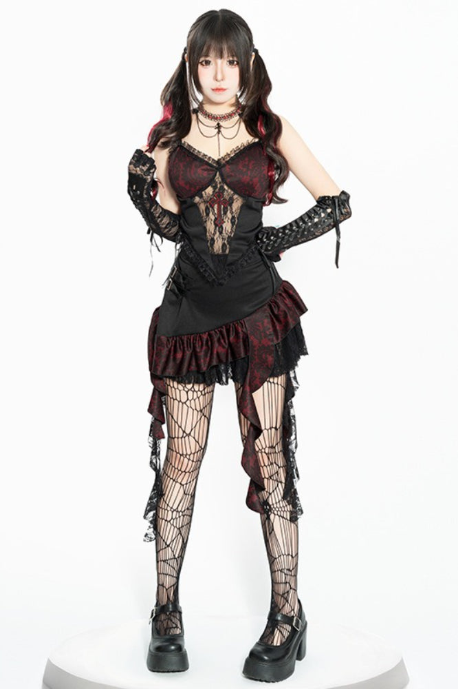 Gothic Lace Cami Mini Skirt Set