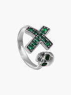 Retro Green Diamond Cross Ring