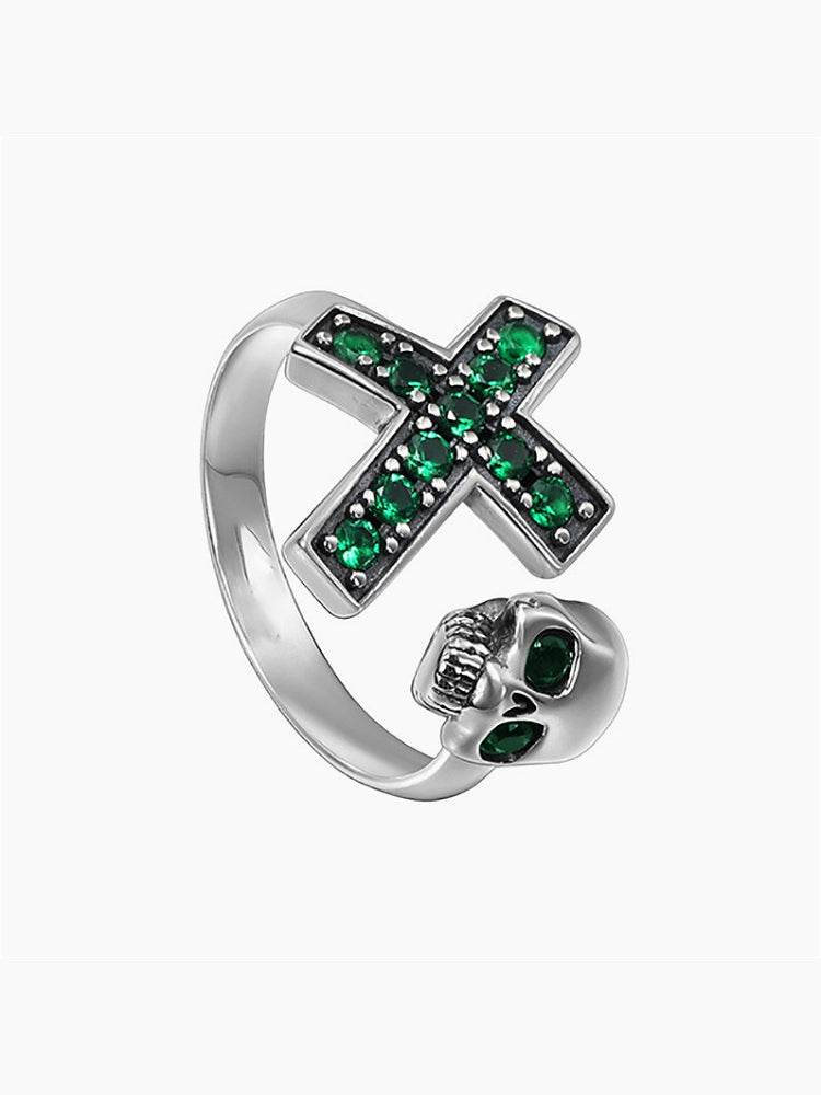 Retro Green Diamond Cross Ring
