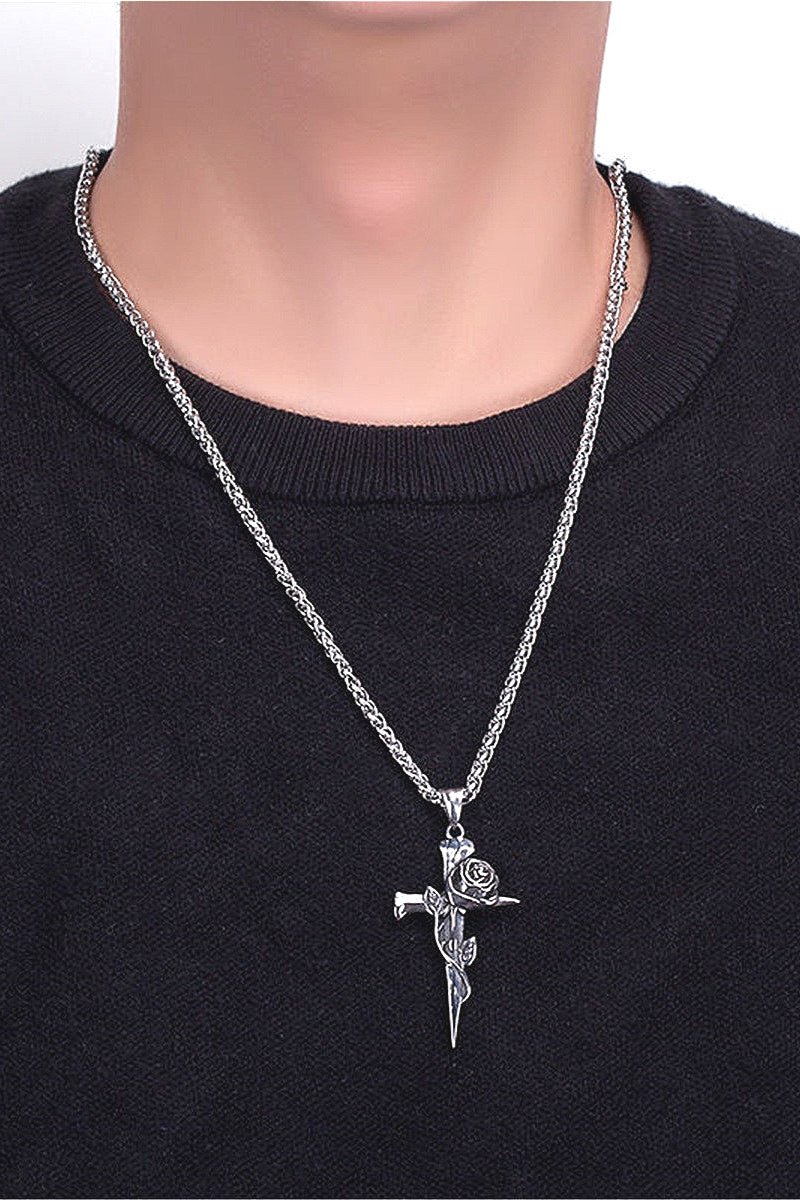 Vintage Cross Rose Necklace