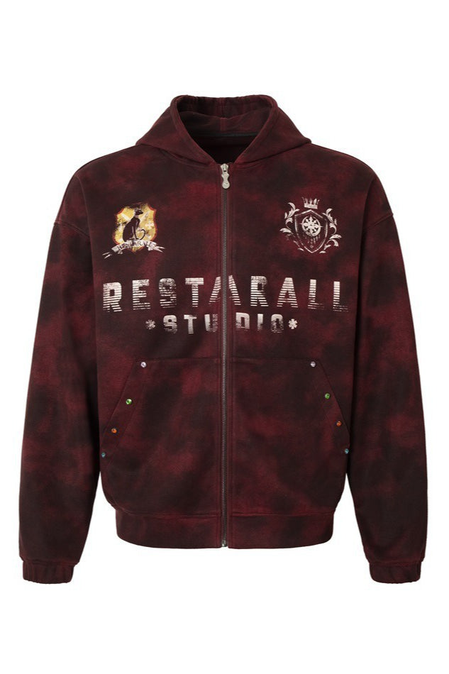 Mottled Graphic Zip Up Hoodies