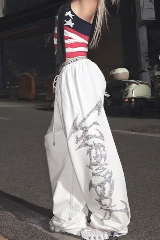 Street Rhinestone Gothic Letter Loose Pants Main image