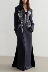 Hand-painted Silver Metal Brush Trench Coat