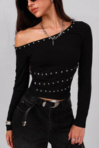 Knit Off-shoulder Slim Knit Top