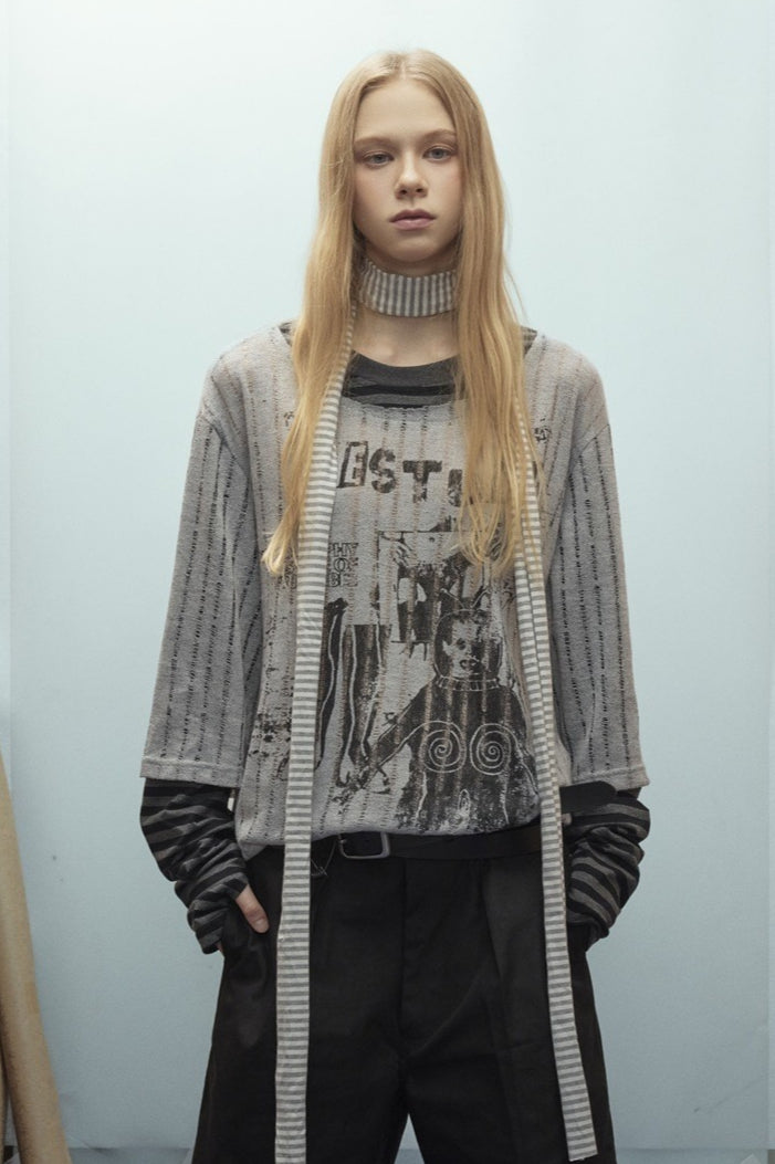 Loose Graffiti Print Unisex Knit Top Main image