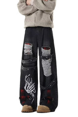 Heavy Duty Y2K Ripped Wide Leg Denim Pants