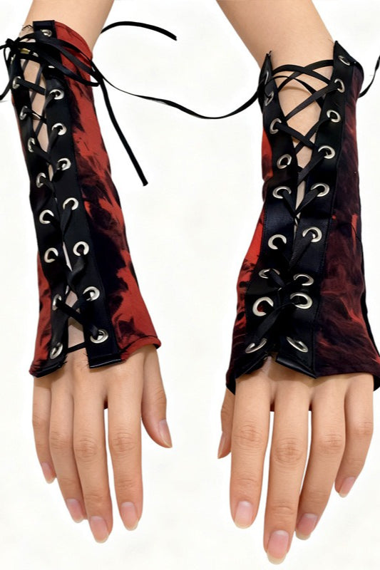Tie Dye Lace Up Fingerless Gloves