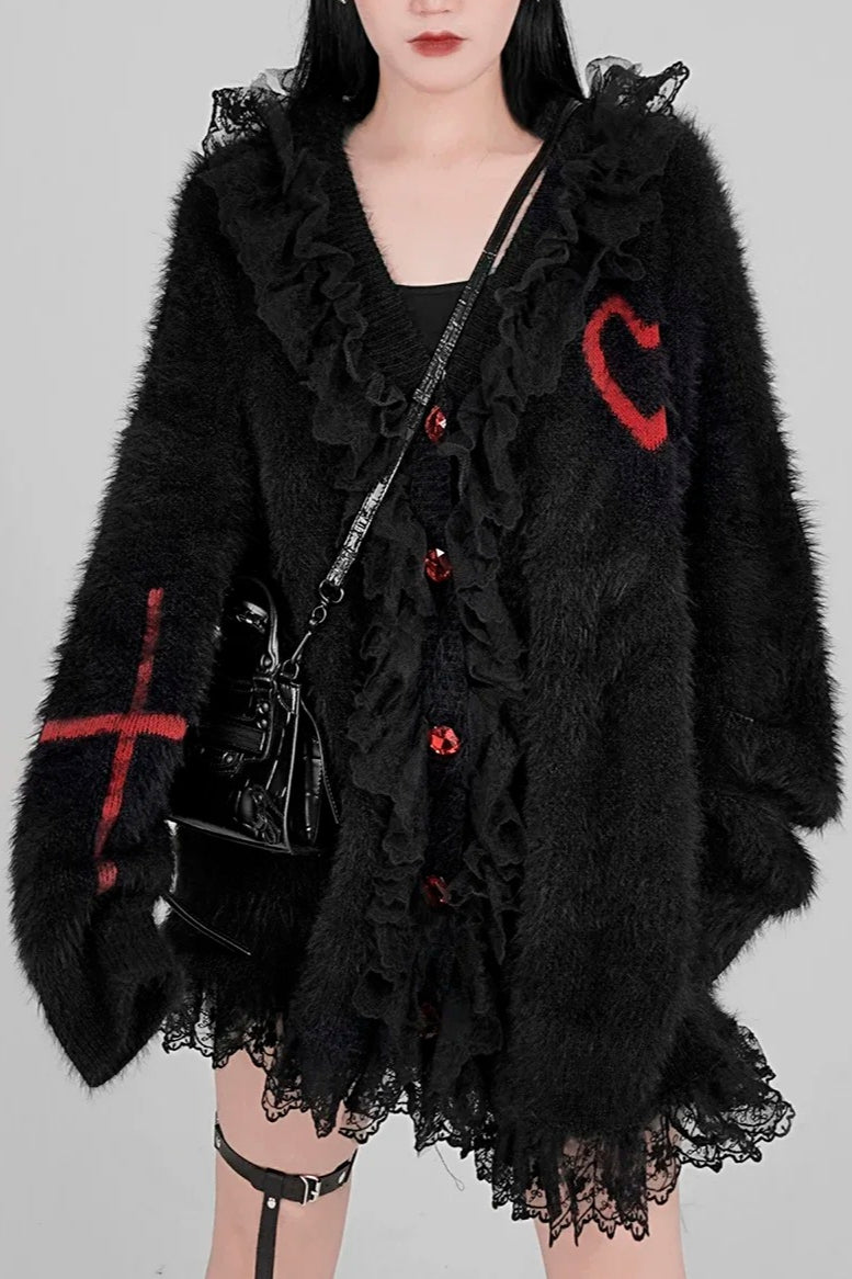 Gothic Y2K Black Red Cross Cardigan Sweater Main image