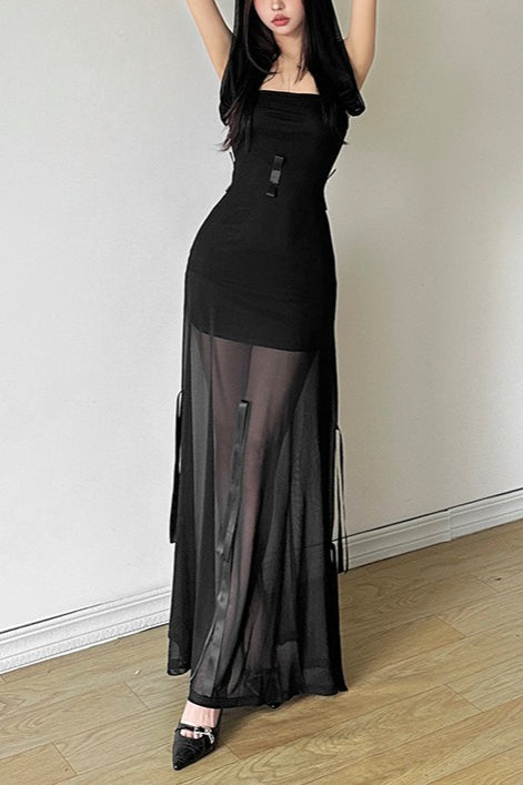 Gothic Hooded Tube Fitted Solid Maxi Dress Main image