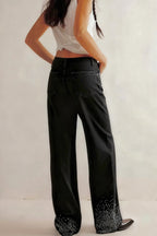 Rhinestone Hem Wide Leg Jeans