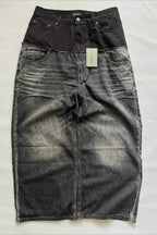 Paneled Washed Knee Length Denim Shorts