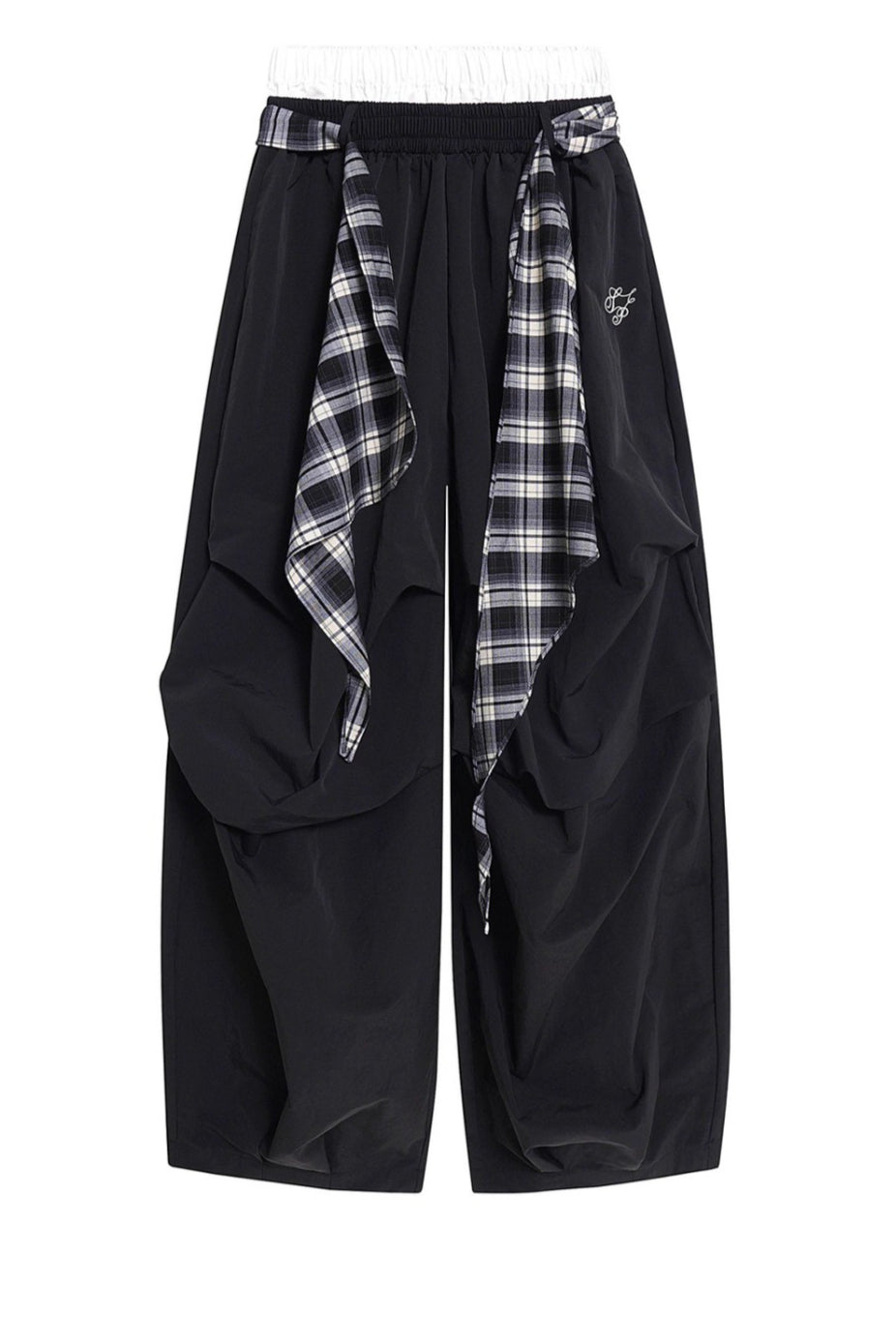 Plaid Accent Layered Wide Pants