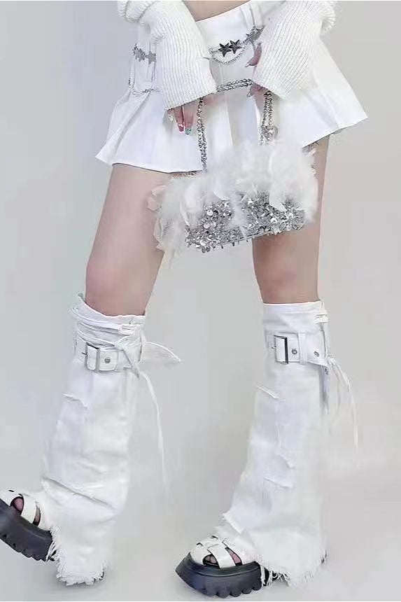 Gothic Punk Cross Denim Knee High Tights Secondary image
