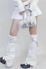 Gothic Punk Cross Denim Knee High Tights