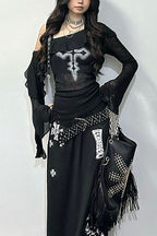 Retro Cross Dark Y2K Off Shoulder T-shirt