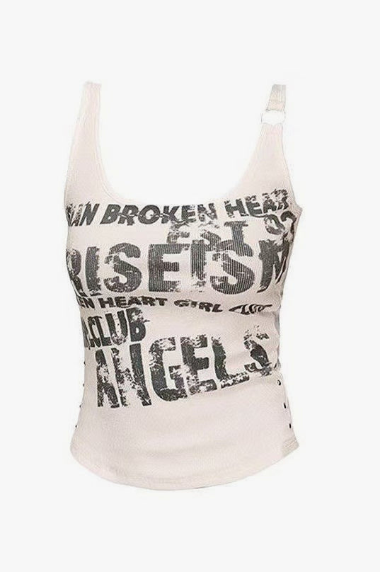 Vintage Washed Street Letter Print Tank Top