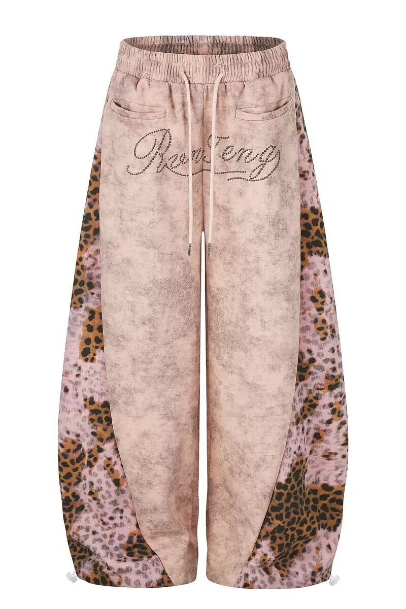 Leopard Panel Wide Leg Pants