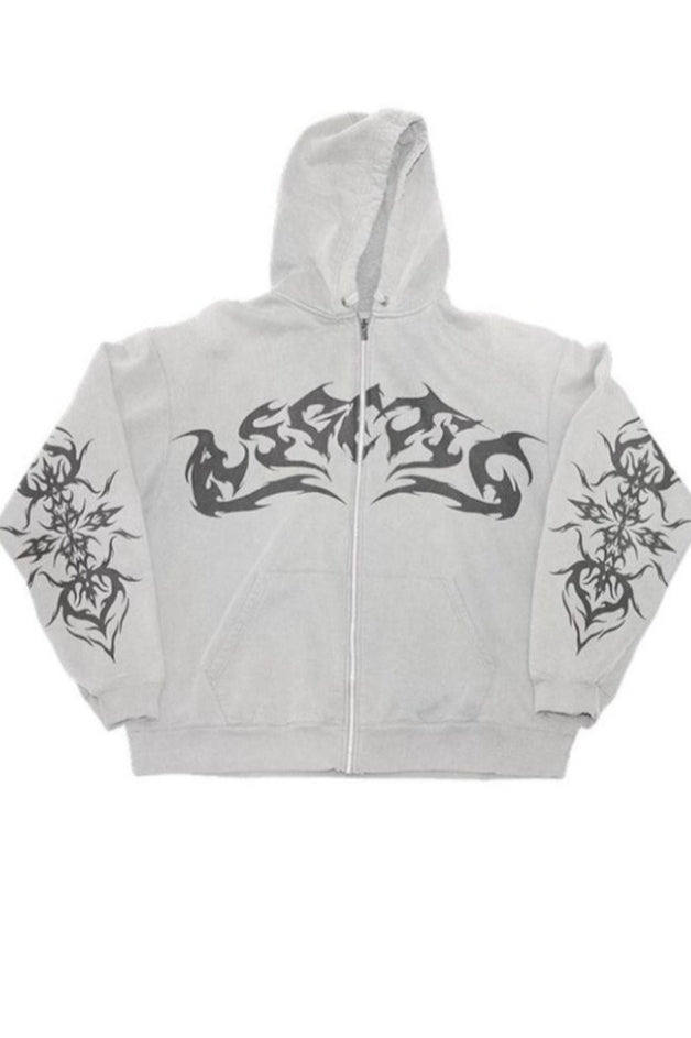 Tribal Graphic Double Zip Hoodies