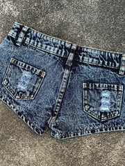 Edgy Vintage Rivet Split Denim Shorts