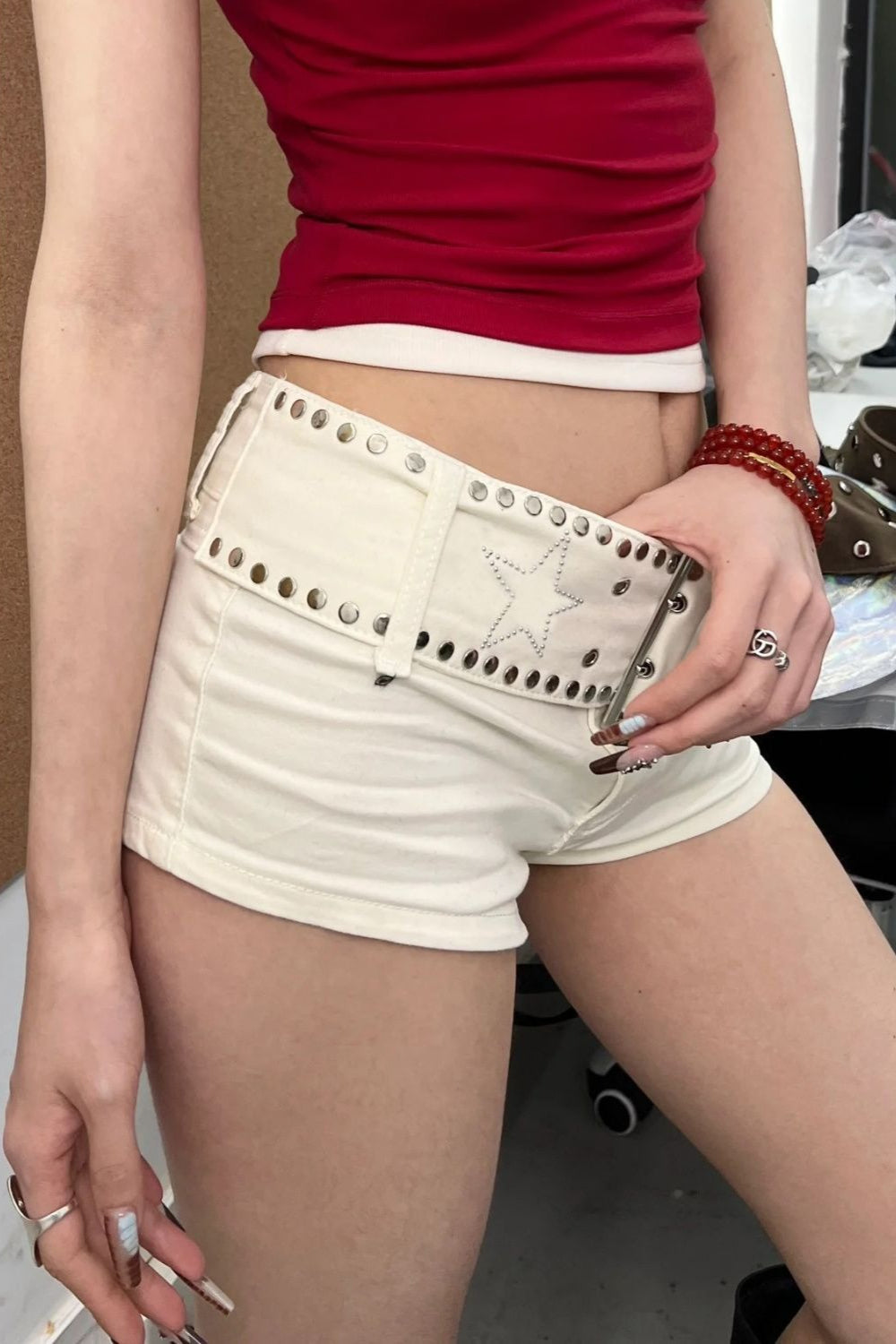 Millennium Rivet Belt Denim Shorts
