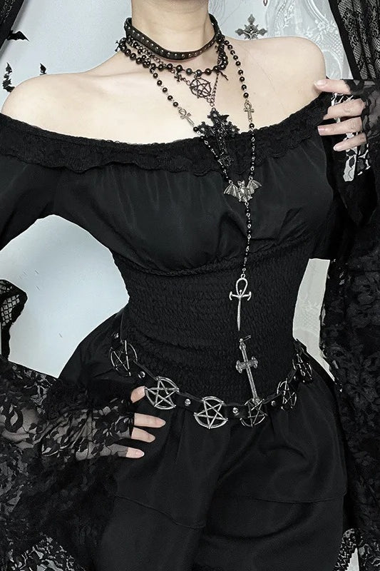 Dark Gothic One Shoulder Shaping Waist Patchwork Slim Mini Dress Secondary image