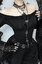 Dark Gothic One Shoulder Shaping Waist Patchwork Slim Mini Dress