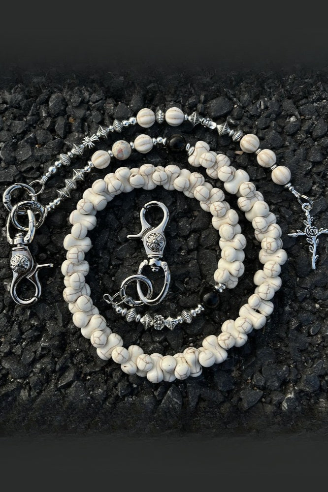 White Turquoise Bone Cross Punk Waist Chain