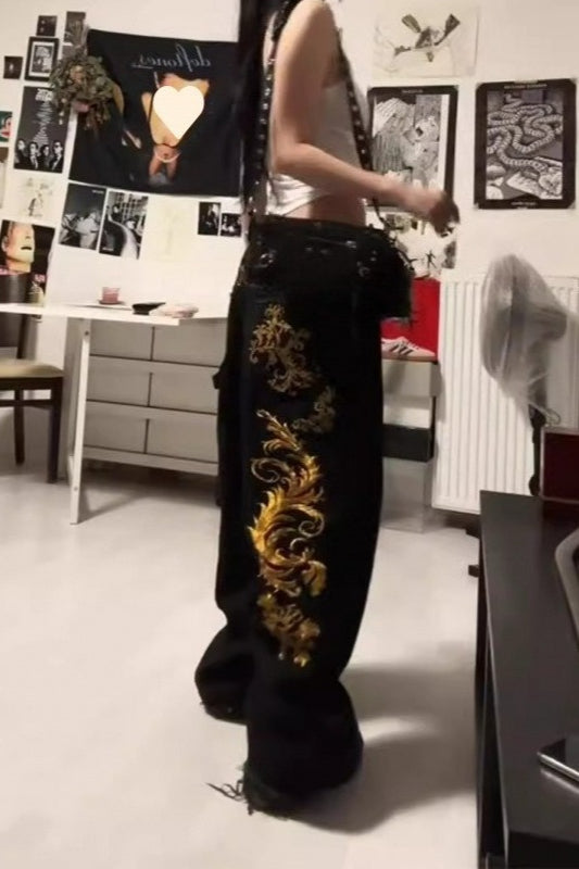Trendy Heavy Duty Gold Print Wide Leg Pants Secondary image