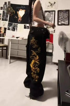 Trendy Heavy Duty Gold Print Wide Leg Pants