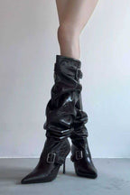 Slouch Shaft Buckle Pointed Boots