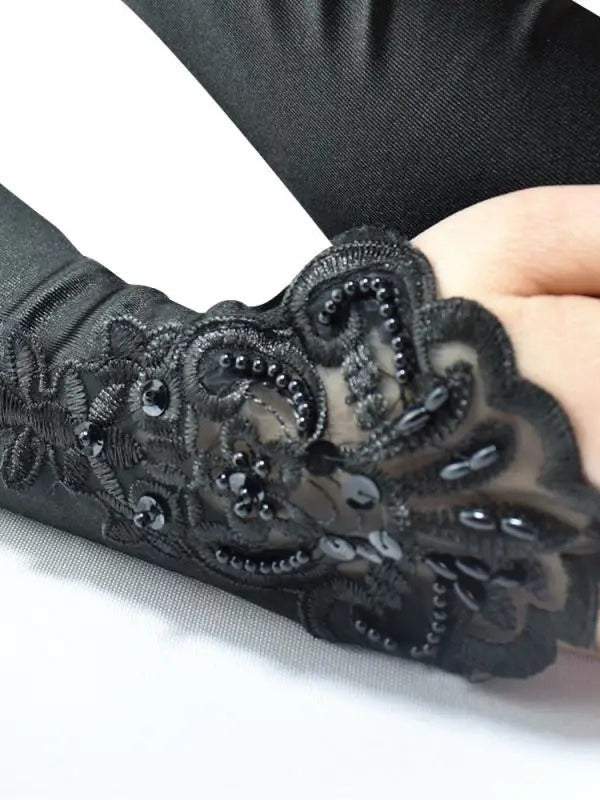 Beaded Embroidered Satin Fingerless Gloves Secondary image