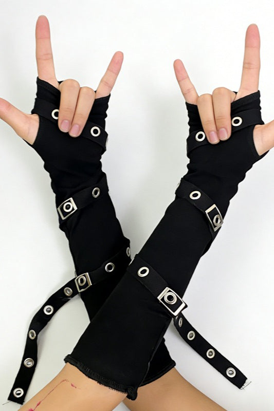 Eyelet Buckle Strap Fingerless Gloves Main image