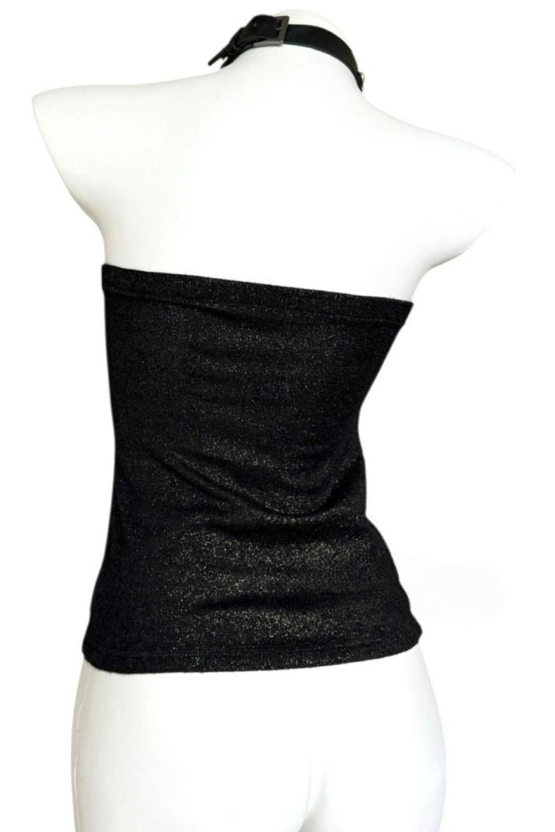 Fuzzy Button Backless Tube Top