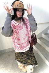 Y2K Kitty Color-Blocking Knit Sweater