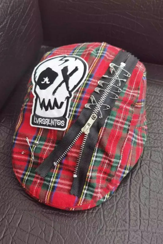 Red Plaid Punk Skull Gothic Retro Hat Main image