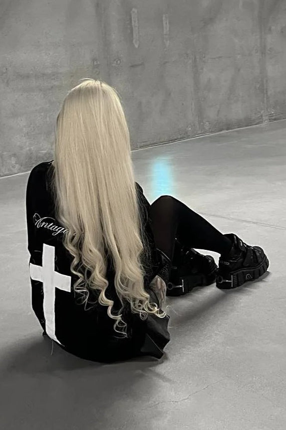 Y2K Gothic Punk Sticker Print Knit Top Main image